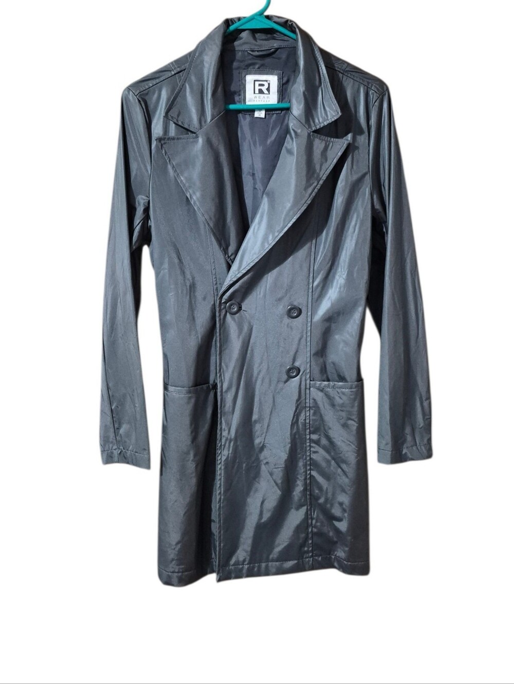 Rampage Women's Vintage Double-Breasted Dark Gray Trench Coat Size Med EUC